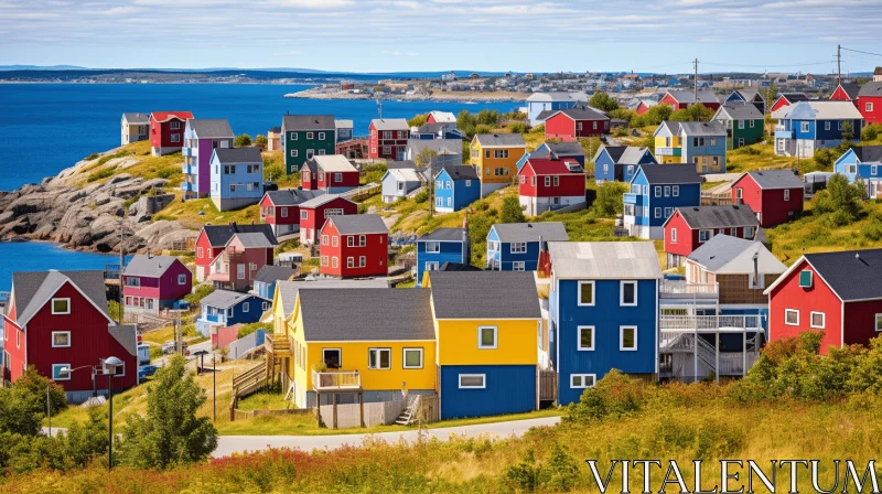 Colorful Houses on Hillside in Nova Scotia AI Image