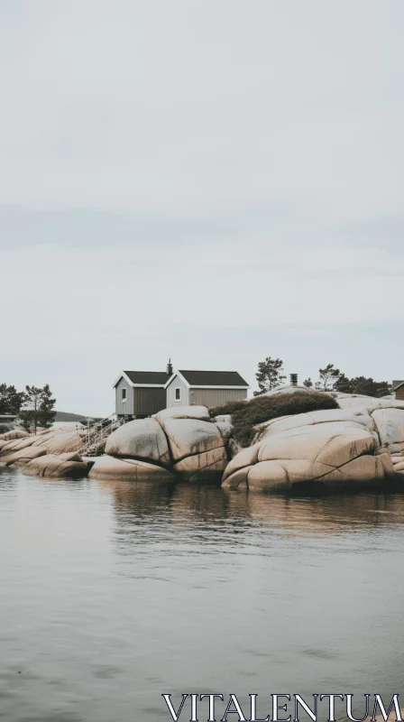 Scandinavian Style Coastal Cottage Amidst Nature AI Image