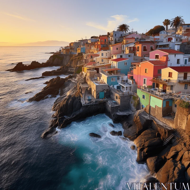 Colorful Coastal Cottages in Italy: A Tranquil Seaside Vision AI Image