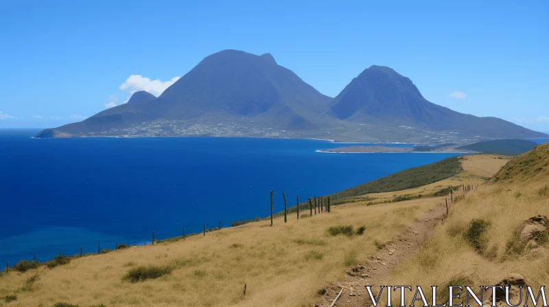 Serene Mountainous Oceanic Vista: A Majestic Coastal Journey AI Image