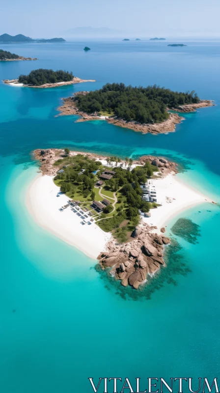 Aerial View of an Island Resort with White Sand and Azure Waters AI Image