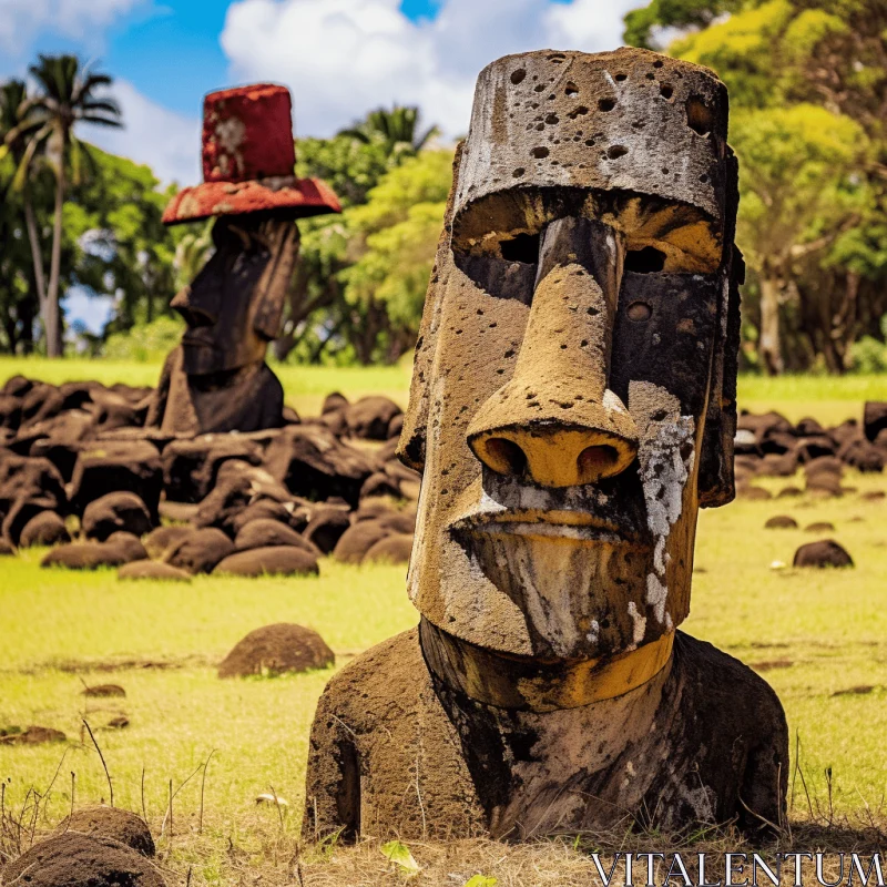AI ART Mysterious Moai Head Sculpture - An Island Enigma