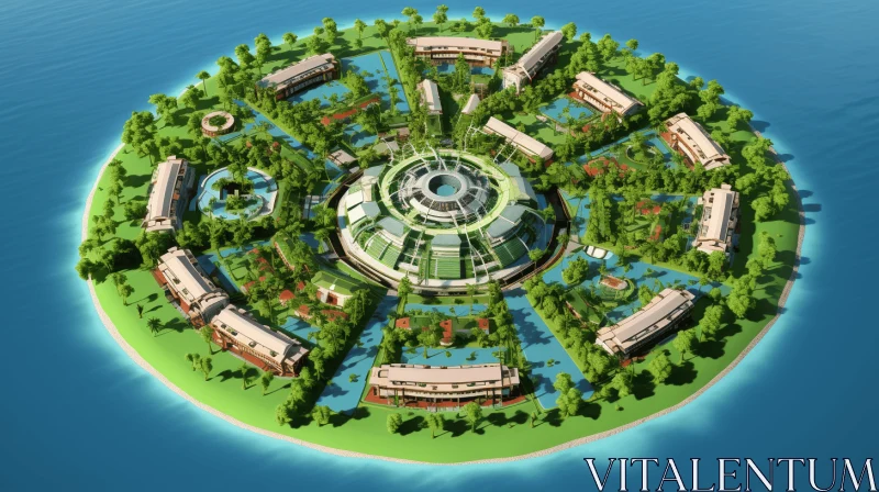 Eco-friendly Futuristic Island - A Harmony of Nature and Innovation AI Image