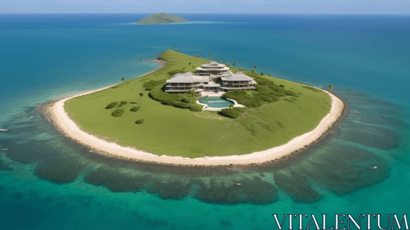 Aerial View of a Neo-Op Villa on a Remote Island AI Image