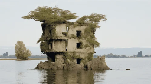 Surreal Post-Apocalyptic Landscape with Floating Trees