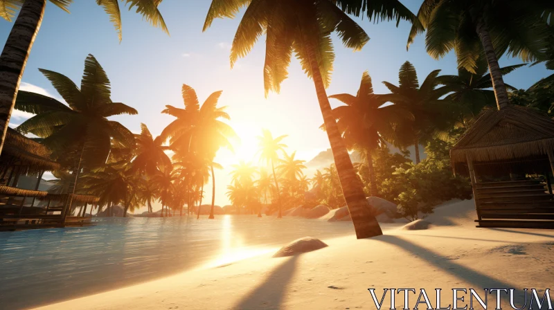 Lush Tropical Island Bathed in Golden Light AI Image