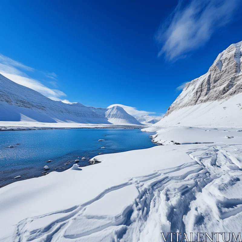 Serene Snow Covered Mountain Landscape AI Image