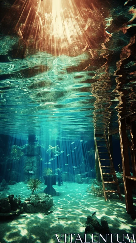 Underwater Maya-Inspired Scene with Sunlit Ocean Floor AI Image