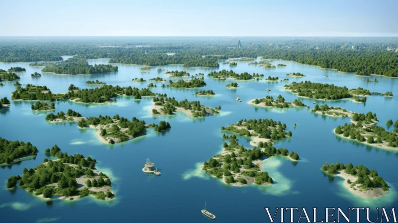 Aerial View of Floating Islands - Nature-Inspired Art AI Image
