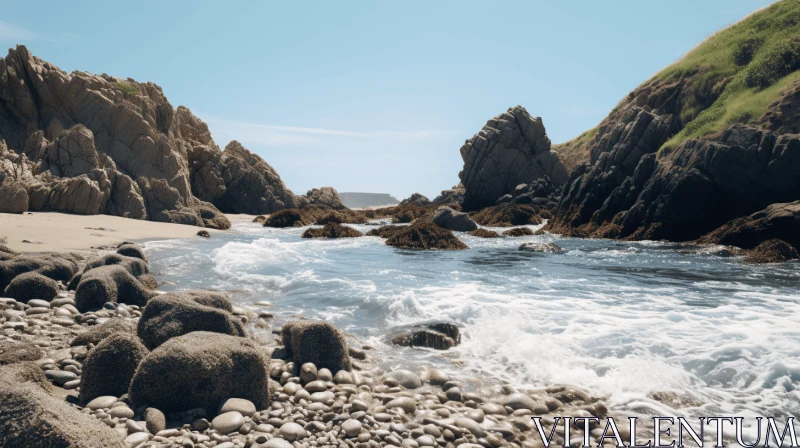 Serene Coastal Landscape: The Magic of Beach and Rocks AI Image