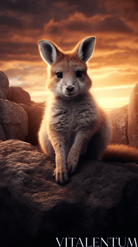 Surreal Photorealistic Rendering of Kangaroo at Sunset AI Image