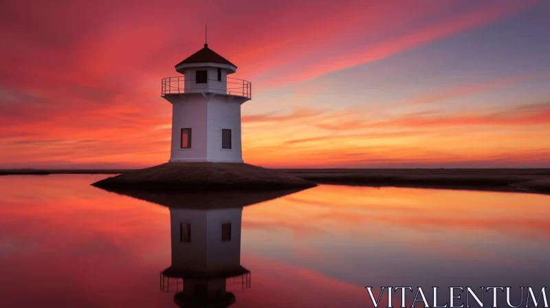 Lighthouse Sunset Reflection - Neo-Romanticism Artistry AI Image