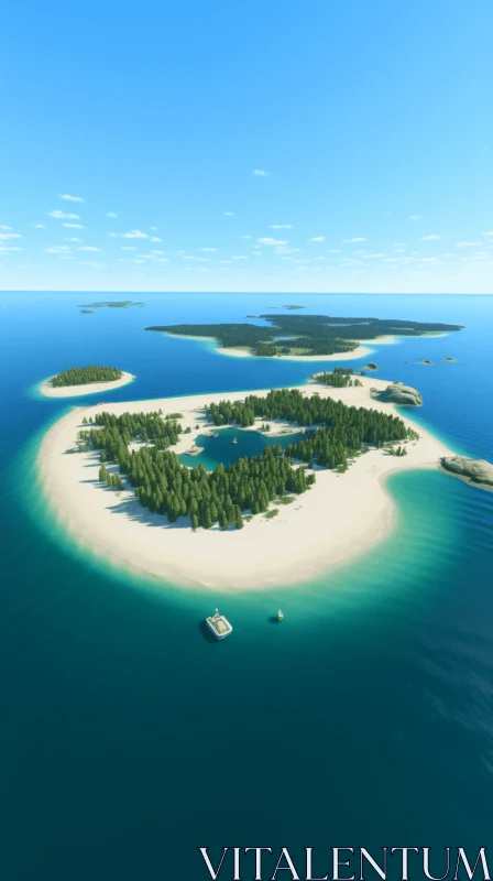 3D Island Illustration in Emerald and Beige Tones AI Image