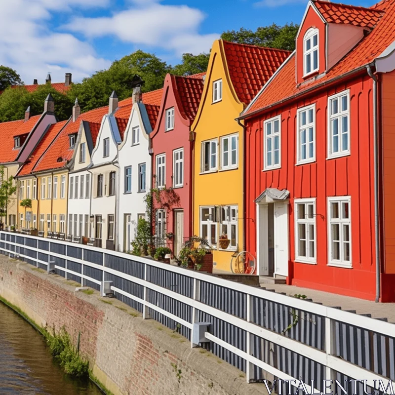 Colourful Seaside Houses in Danish Design Style AI Image