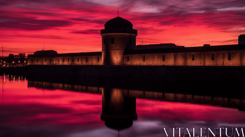 Medieval-Inspired Sunset Over Water Tower AI Image