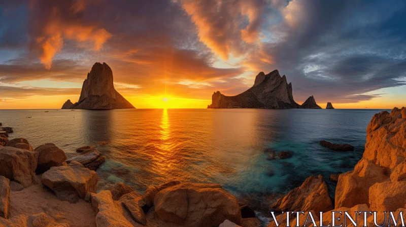 Stunning Sunset Panorama with Rock Formation AI Image