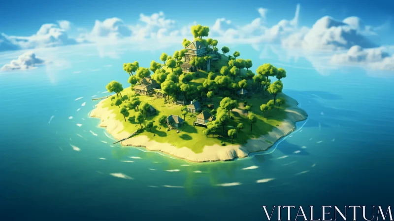 Floating Island: A Blend of Realism and Stylized Imagery AI Image