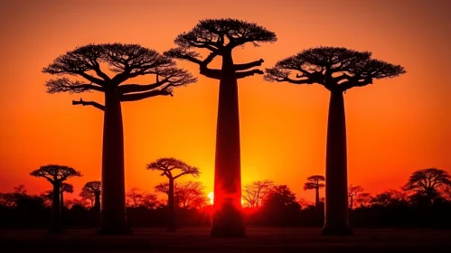 Backlit Baobab Trees: A Majestic Display of Nature's Grandeur