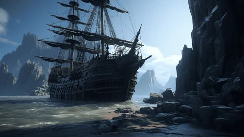 Baroque-Inspired Monochrome Ship Artwork