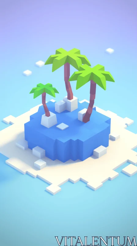 Enigmatic Island Rendered in Minimalist 3D Art AI Image