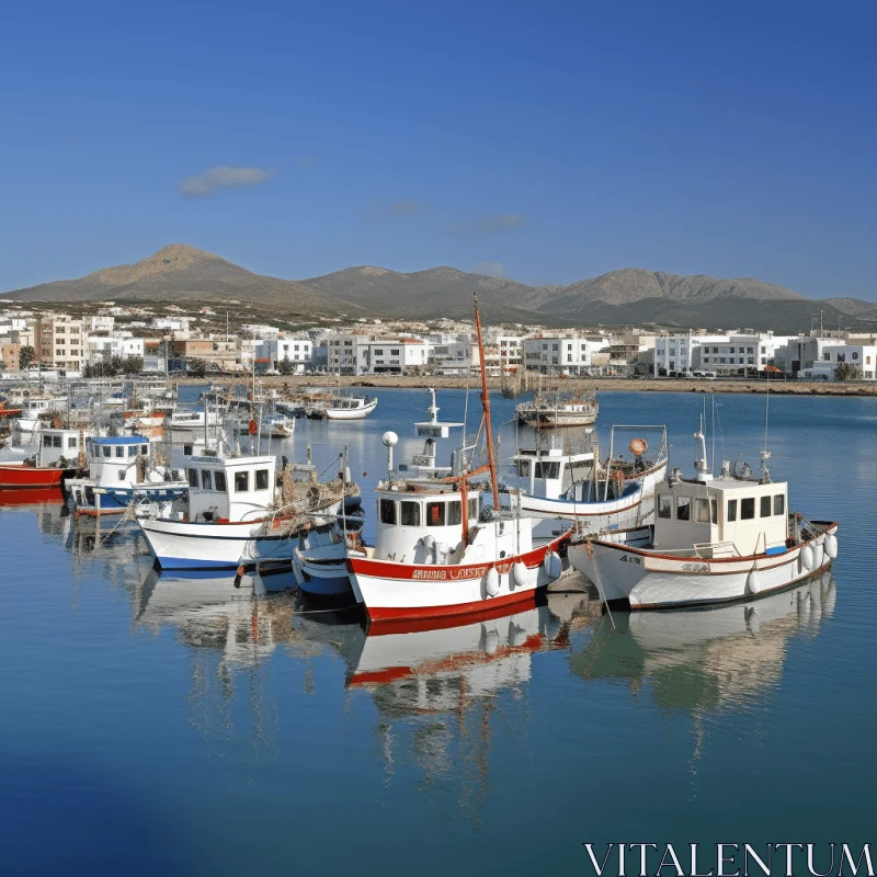 Mediterranean Marina - A Serene Display of Boats and Sky-Blue Hues AI Image