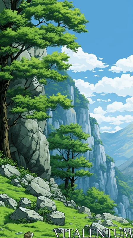 Anime Art Style Mountain Landscape Illustration AI Image