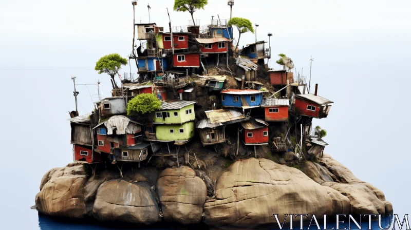 Imaginative Constructivist Houses on a Rock in Brazil AI Image