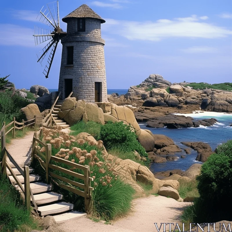 Windmill on the Beach - A Romantic Fantasy in the French Countryside AI Image