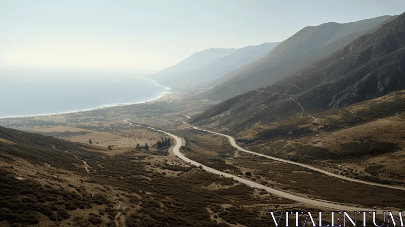Photorealistic Hazy Mountain Landscape in Light Indigo and Brown AI Image