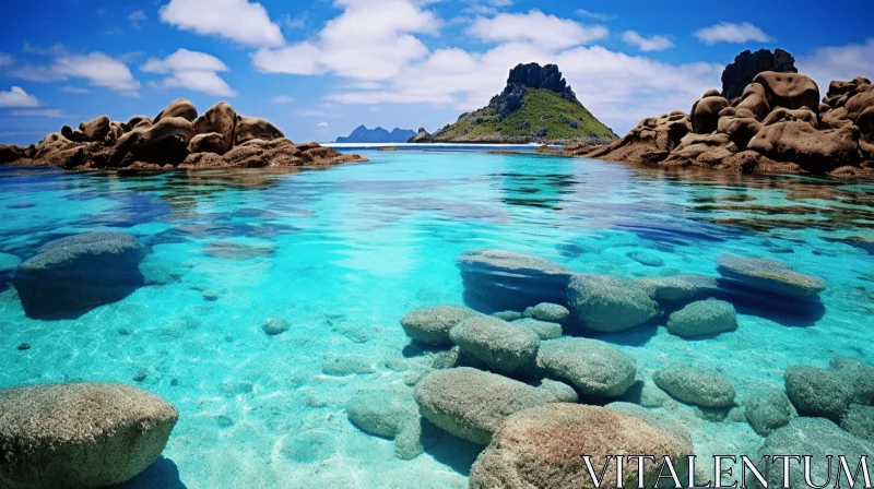 Tranquil Marine Landscape: Azure Waters and Rocky Coastline AI Image