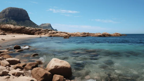Serene Beach Scene with Smooth Rocks and Calm Azure Waters