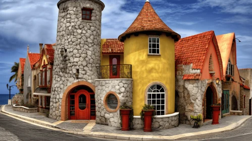 Whimsical Stone Structure with a Red Door: A Blend of Fantasy and Reality