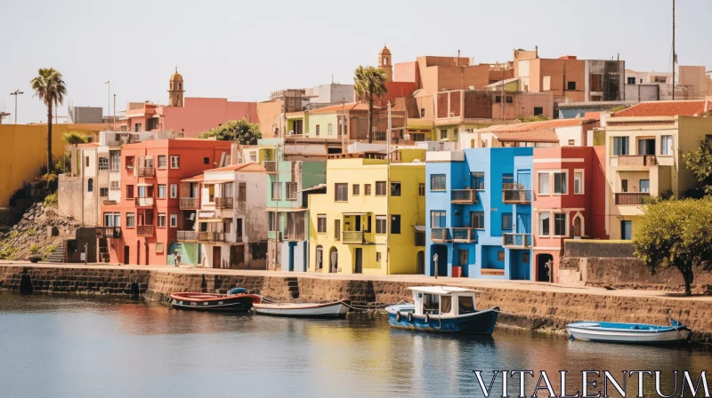 AI ART Colorful Houses and Boats by the Sea - Postmodern Architecture