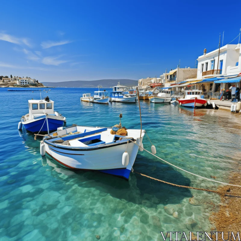 Greek Harbor Scene - Boats in Crystal Clear Water AI Image