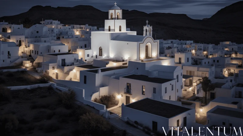 AI ART Monochromatic Night View of a Christian-Influenced Village