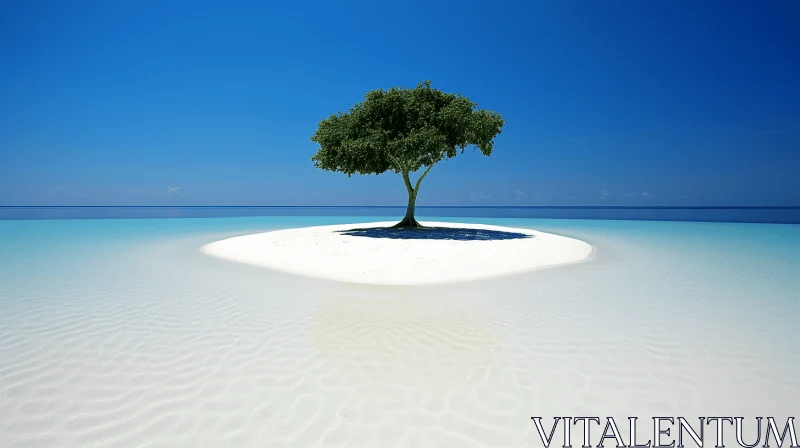 Lone Tree on Island: A Vision of Environmental Simplicity AI Image