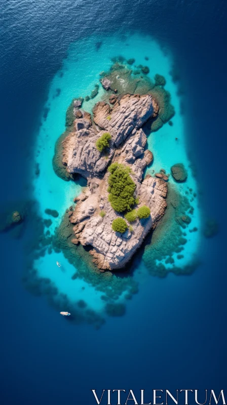 Isolated Island in Blue Waters - Aerial View Photography AI Image