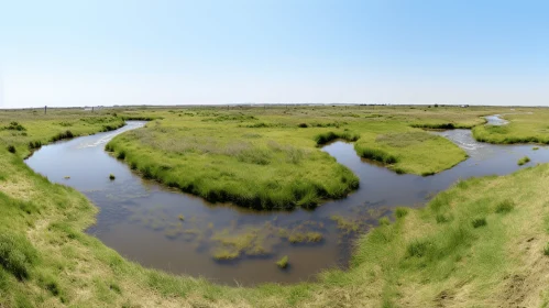 Panoramic Coastal Landscape with Serene Stream