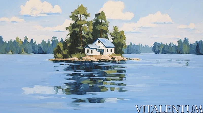 Contemporary Island House Painting in Azure and White AI Image