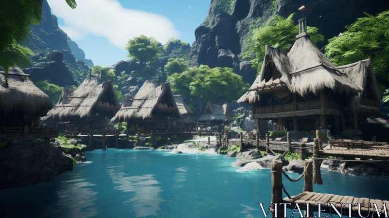 Sonian Valley with Floating Huts - A Blend of Tradition and Technology AI Image