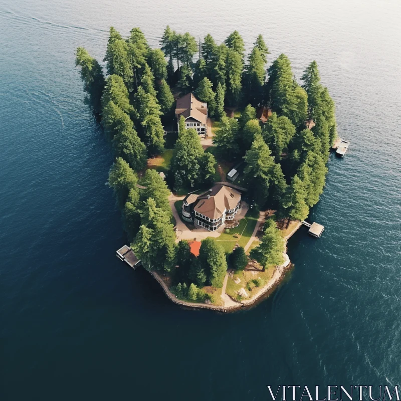 Island Home Surrounded by Nature: A Photorealistic Perspective AI Image