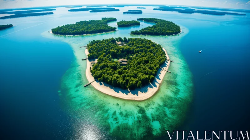 Luxurious Aerial View of Tree-shaped Island in Clear Blue Ocean AI Image