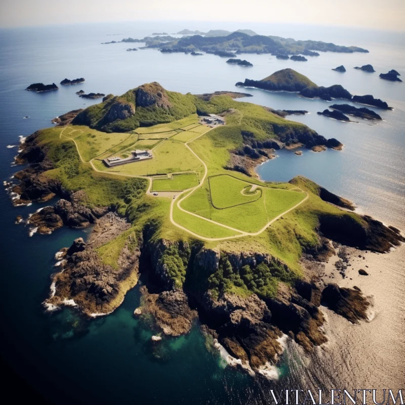 Aerial View of Tranquil Island in British Landscape Style AI Image