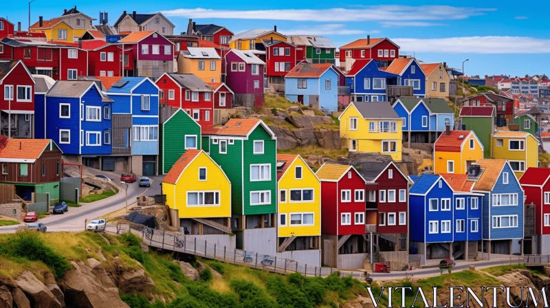 Colorful Houses on Rocky Slope - A Playful Cityscape View AI Image