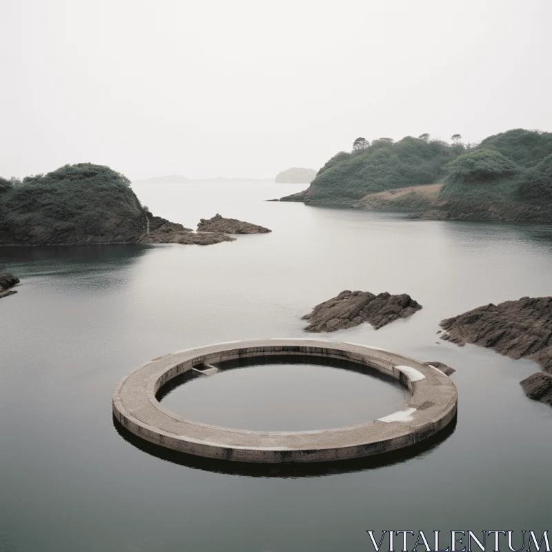 Serenity of Coastal Scenery: Circular Pool Amidst Ocean AI Image