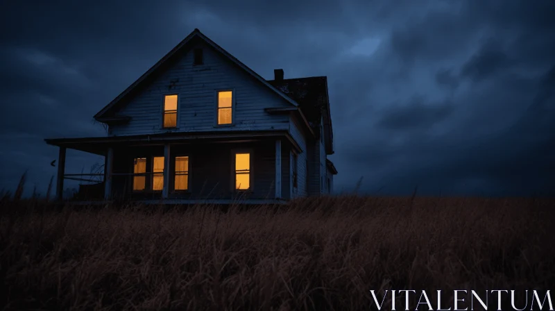 Haunting Midwest Gothic House under Moonlit Sky AI Image