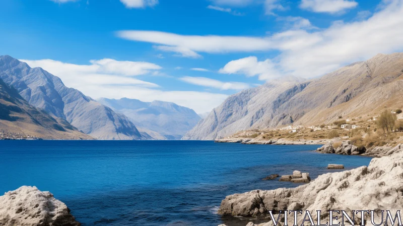 AI ART Majestic Lake and Mountain Landscape - Mediterranean Inspired