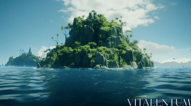 Serene Island in Ocean with Detailed Foliage - Unreal Engine Rendering AI Image