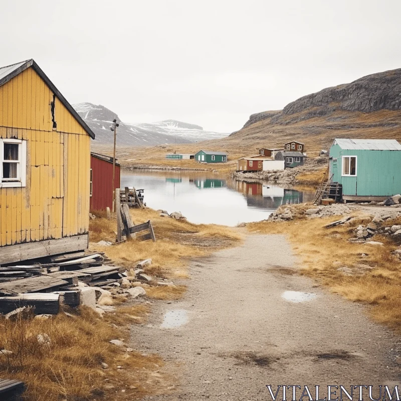 Captivating Fjordland Scene - Colorful Houses by Frozen Lake AI Image