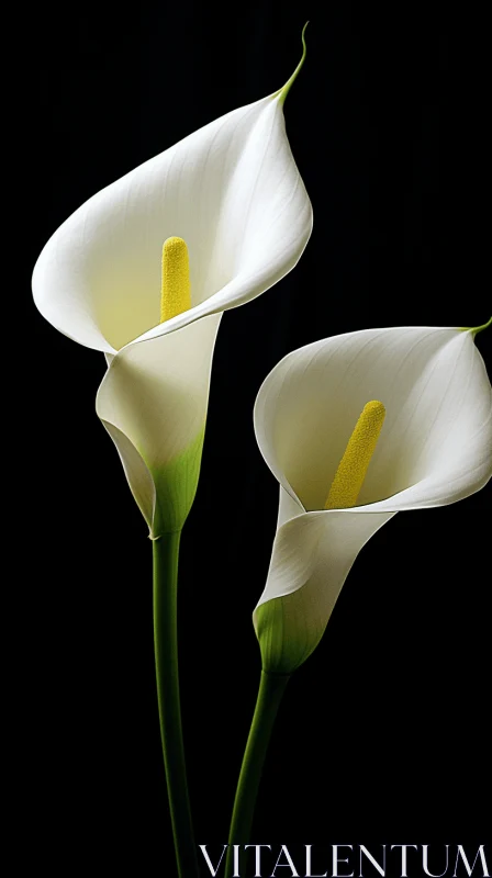 Angelic White Calla Lilies on Black Background AI Image